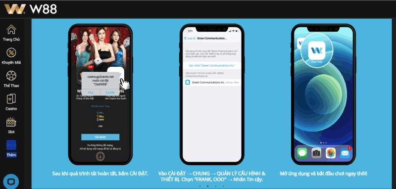 cài đặt app W88