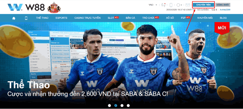 chọn chuyển tiền W88