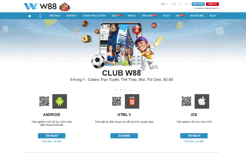 chọn phiên bản tải app W88
