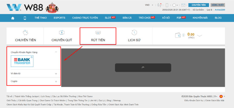 chọn rút tiền W88
