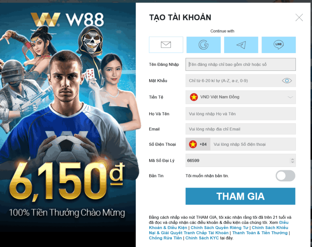 Thông tin đăng ký W88