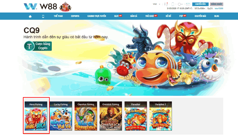 đặt cược bắn cá W88
