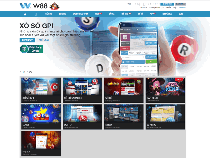 đặt cược xổ số W88